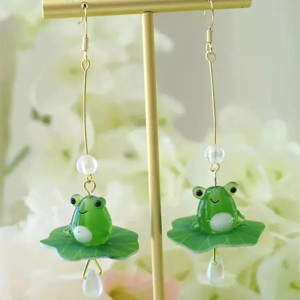 Boucles d'Oreilles Grenouille sur Nénuphar - Bijou Nature Unique