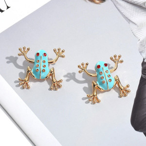 Boucles d'Oreilles Grenouille Couronne Turquoise - Bijou Unique
