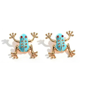 Boucles d'Oreilles Grenouille Couronne Turquoise - Bijou Unique
