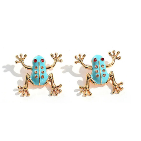 Boucles d'Oreilles Grenouille Couronne Turquoise - Bijou Unique