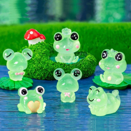 Mini Glow in the Dark Frog Figurines | Cute Resin Set of 6