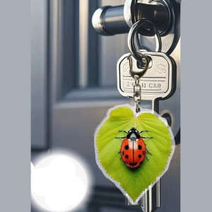 Porte-clés Coccinelle Mignonne Feuille Cœur | Cadeau 2D Nature