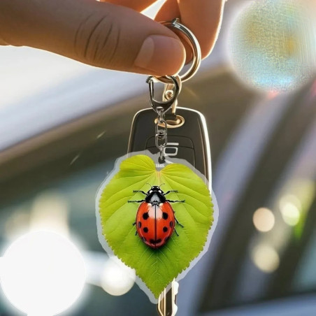 Cute Ladybug Heart Leaf Keychain | Unique 2D Nature Gift Idea