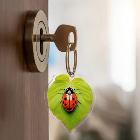 Porte-clés Coccinelle Mignonne Feuille Cœur | Cadeau 2D Nature