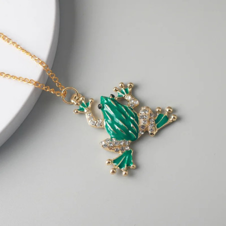 Collier Grenouille Scintillante & Cristaux | Bijou Nature Doré
