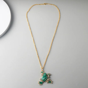 Collier Grenouille Scintillante & Cristaux | Bijou Nature Doré