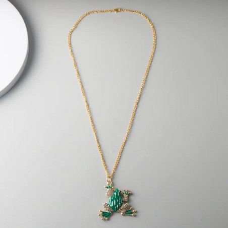 Collier Grenouille Scintillante & Cristaux | Bijou Nature Doré
