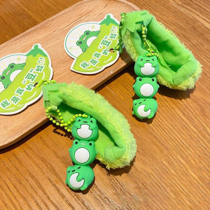 Cute Frog Keychain | Kawaii Pea Pod with 3 Frogs Gift