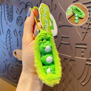 Cute Frog Keychain | Kawaii Pea Pod with 3 Frogs Gift