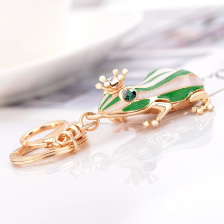 Cute Royal Frog Keychain | Gold & Crystal Charm | Unique Gift