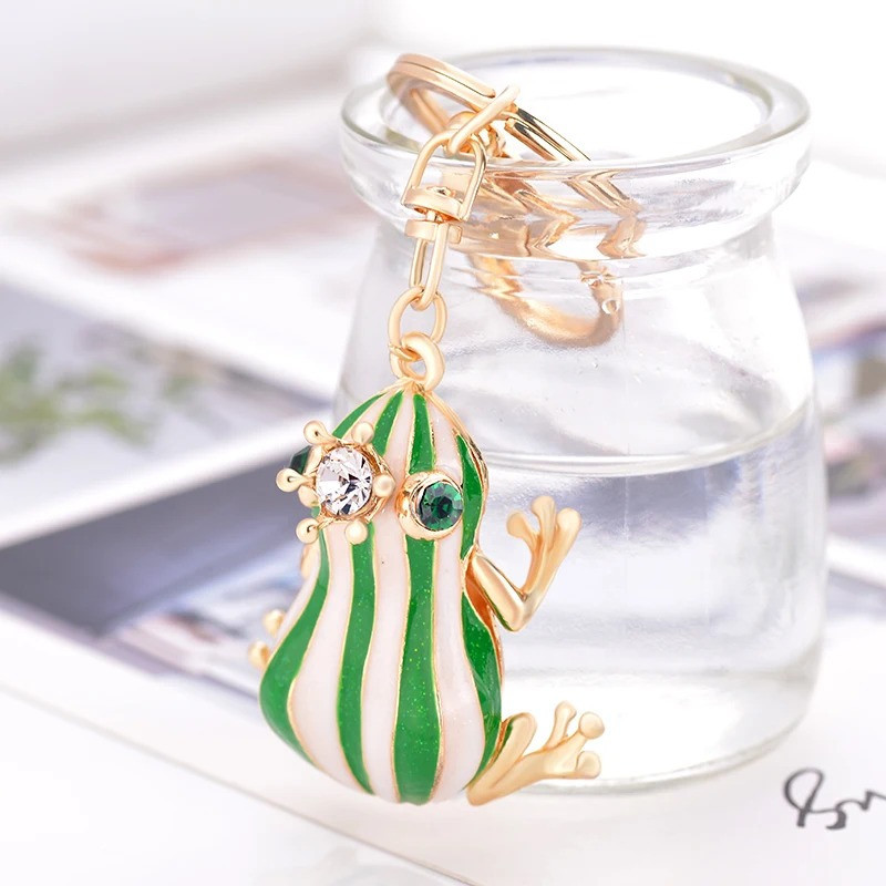 Cute Royal Frog Keychain | Gold & Crystal Charm | Unique Gift