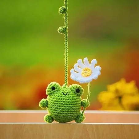 Handmade Crochet Frog Flower | Cute Car Mirror Decor Gift