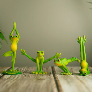 Statuettes Grenouille Yoga Mignonnes | 4 Poses Zen en Résine