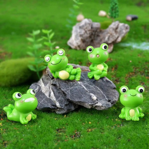 Ornements Mini grenouilles miniatures en résine - Lot de 4 pièces !