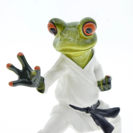 Estatuilla Rana Karateka - Figura de Resina Cinturón Negro