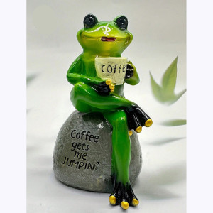 Statue Grenouille Café | Figurine Mignonne en Résine Déco & Cadeau