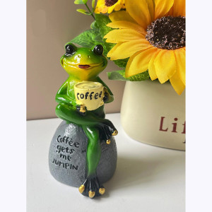 Statue Grenouille Café | Figurine Mignonne en Résine Déco & Cadeau