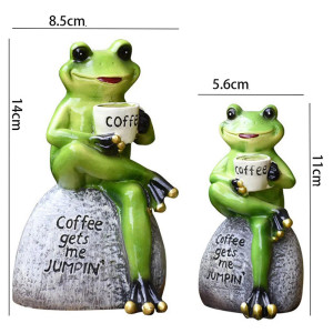 Statuette grenouille en résine "Réveil Café" - 2 tailles au choix !