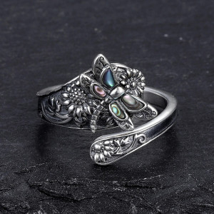 Bague Libellule Ailes Mystiques - Argent Nacré | 1001abeilles