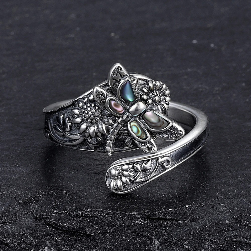 Mystic Wings Dragonfly Ring - Pearlescent Silver | 1001bees