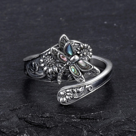 Bague Libellule Ailes Mystiques - Argent Nacré | 1001abeilles