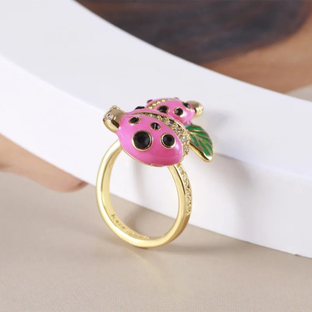 Rosa Marienkäfer Ring aus 925 Silber – Zauberhafter Garten