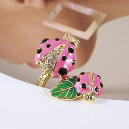 Grande Bague Coccinelle Vintage Noir et Rouge - Bijoux Tendance