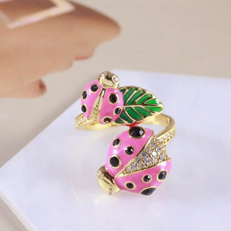 Anello Coccinella Rosa in Argento 925 – Giardino Incantato