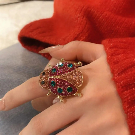 Bague Coccinelle Rose & Turquoise | Bijou Ajustable 1001abeilles