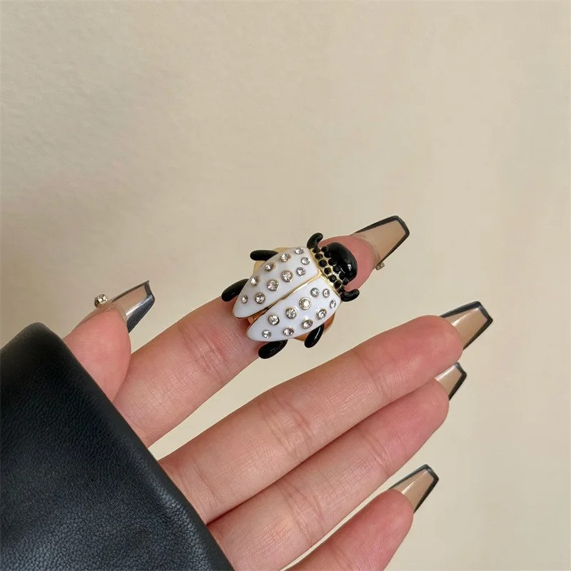 Black & White Ladybug Ring - Midnight Sparkle Jewelry