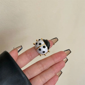 Black & White Ladybug Ring | Unique Symbolic Jewelry for Women