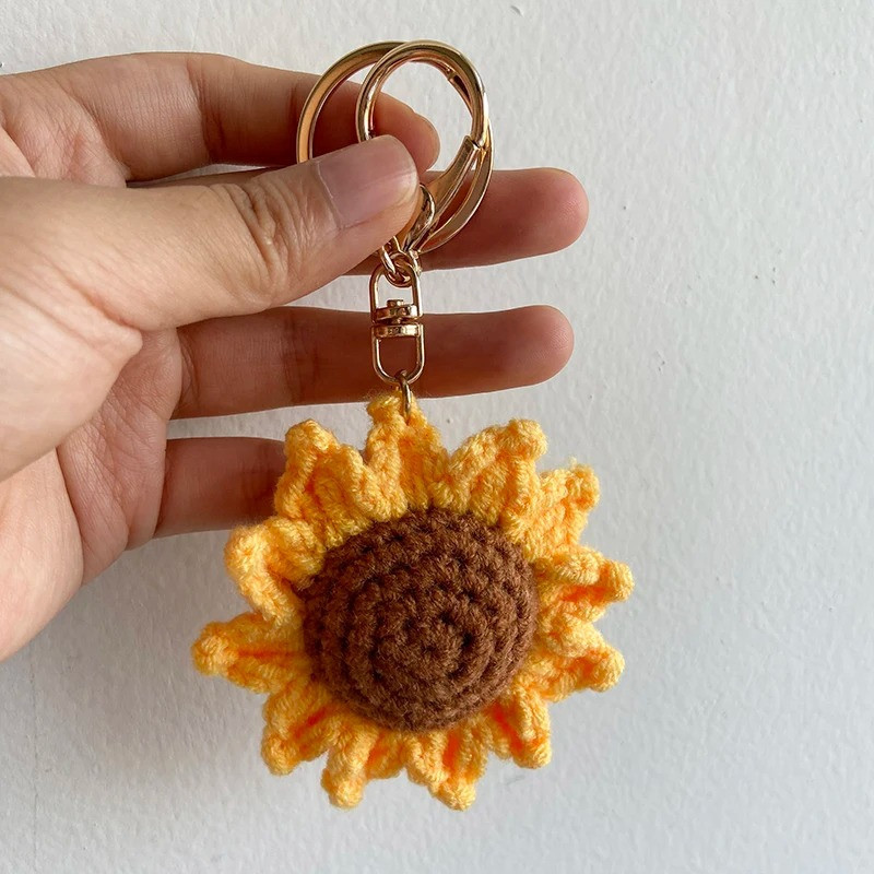 Handmade Crochet Sunflower Keychain | Cute Bee Lover Gift