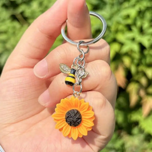 Porte-clés Abeille & Tournesol Scintillant | Idée Cadeau Nature