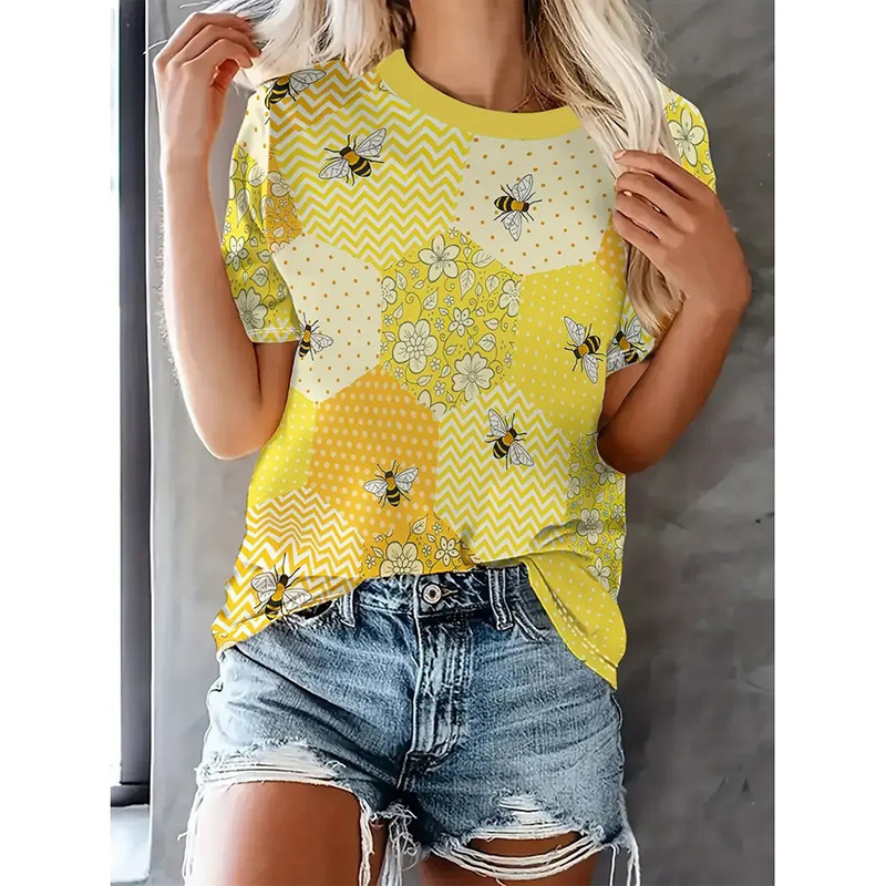 T-shirt Abeille Femme Mignon | Motif Patchwork Floral