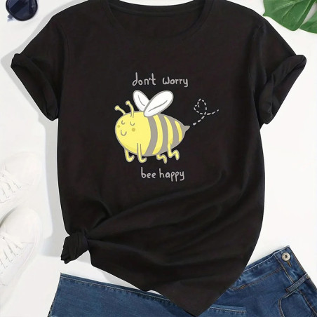 T-Shirt Femme 'Bee Happy' Mignon | Message Positif & Humour