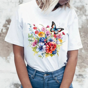 T-Shirt Papillon Femme "Bouquet de Liberté" | Motif Floral