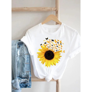 T-Shirt Femme Tournesol & Papillon | Idée Cadeau Originale