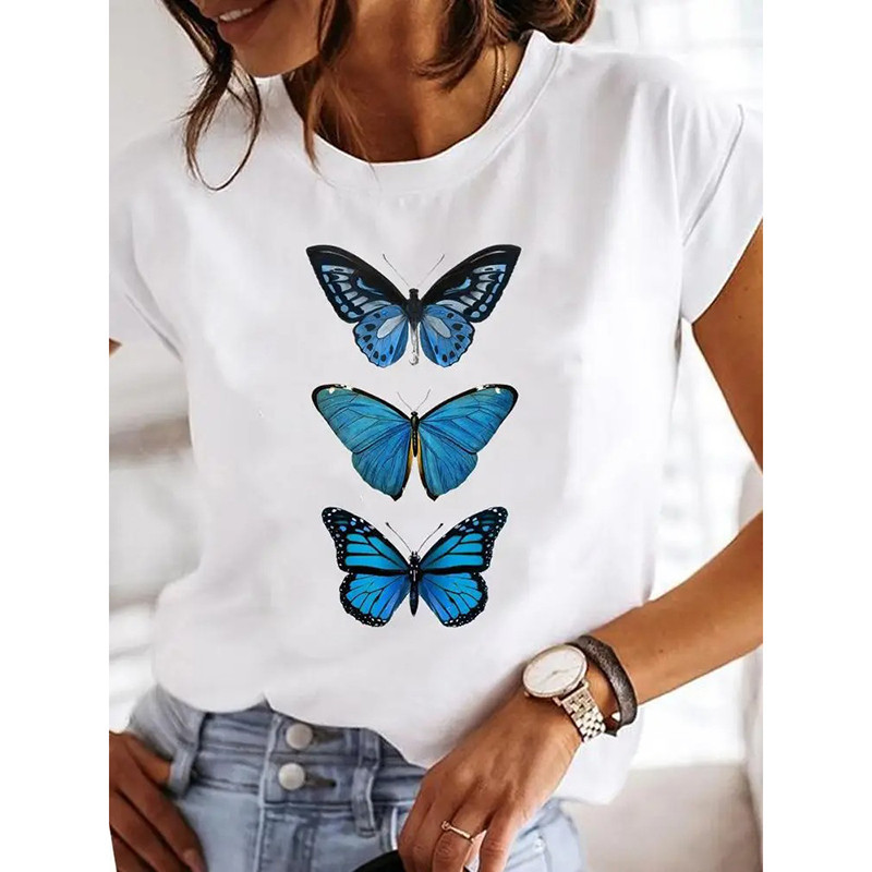 T-shirt Trio de Papillons Bleus Enchantés | Cadeau Nature Femme