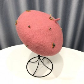 Béret en laine pour femme avec abeille cristal rose