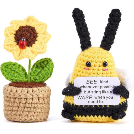 Handmade Positive Bee & Crochet Flower Gift Set | Unique Gift