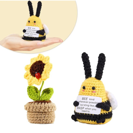 Coffret Cadeau Abeille Positive & Fleur au Crochet Fait Main
