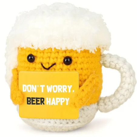 Beer Happy Crochet Bee Plush – Cute Handmade Gift & Decor