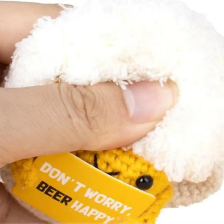 Beer Happy Crochet Bee Plush – Cute Handmade Gift & Decor