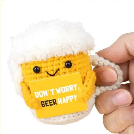 Beer Happy Crochet Bee Plush – Cute Handmade Gift & Decor