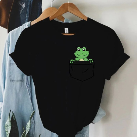 : T-shirt Mignon Grenouille dans la Poche | T-shirt Drôle Grenouille Curieuse Cadeau