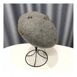 Béret en laine pour femme avec abeille cristal gris