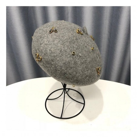 Béret en laine pour femme avec abeille cristal gris