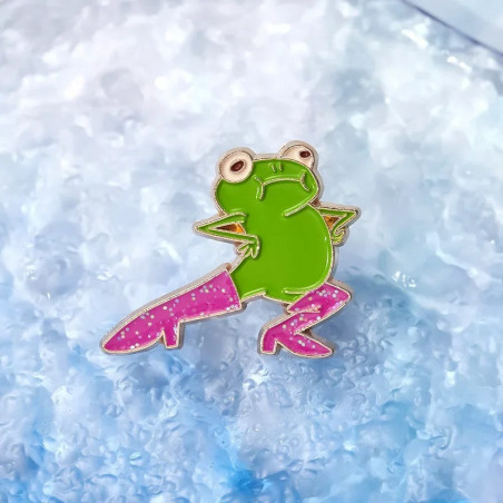 Pin's Drôle Grenouille avec Bottes Pailletées Roses | Cadeau Pin's Émaillé Mignon