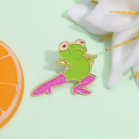 Pin's Drôle Grenouille avec Bottes Pailletées Roses | Cadeau Pin's Émaillé Mignon
