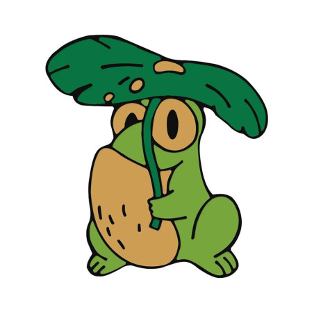 Pin's Émaillé Mignon Grenouille s'Abritant sous une Feuille